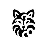 Minimalist Black and White Fox Head Featuring Swirling Abstract Shapes. vector
