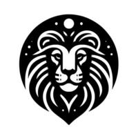 Striking Black and White Lion Head, Celestial Sphere, Minimalist Emblem of Power and Grace, Geometric . vector