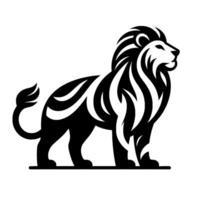 A striking stylized black and white lion , showcasing the majestic animal in a bold and simplified representation, perfect for branding. vector