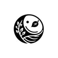 Yin Yang Symbol Integrating Nature A stylized emblem fusing the concept of balance with a leaf and branch motif within a circle. vector