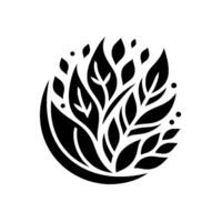 Black and White Leafy Emblem Abstract illustration of leaves and stems within a circle. vector