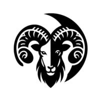 Bold Aries A Symmetrical Black and White Illustration of a Rams Head, Centered and Featuring Detailed Horns and Beard. vector