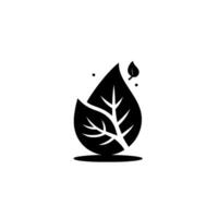 Minimalist black and white illustration of a stylized leaf and a droplet shape, symbolizing growth and nature on a plain background. vector