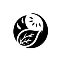 YinYang Style Botanical Composition A black and white circle with elements of leaves and seedlike shapes, symbolizing balance and natures harmony. vector