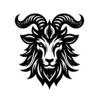 Striking Black and White Detailed Head of a Ram Depicted with Bold Lines, Intense Expression on a Clean White Background. vector
