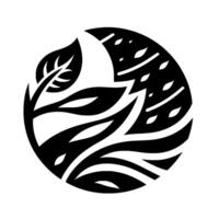 Elegant Black and White Botanical Composition A Circular Featuring Stylized Leaves and Branches. vector