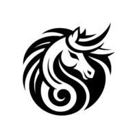 Monochromatic, Circular Horse Head , Featuring Stylized Mane and Elegant Curve Elements Against White Background. vector