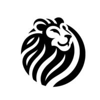 A simplified, minimalist black and white of a friendly lions head, enclosed in a circular shape, radiating warmth. vector