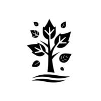 Stylized Black and White Illustration of a Tree with Falling Leaves and Abstract Roots, Isolated on White. vector