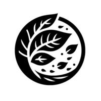 Bold, minimalist emblem featuring stylized leaves and droplets arranged inside a circular frame, evoking a sense of harmony and nature. vector