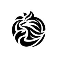Abstract Black and White Fox Silhouette Within a Circle, Featuring Curvilinear Lines and Flowing on White Background. vector