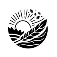 Abstract Monochrome Circular with Sun, Feather, Landscape Elements, and Leaves, Evoking Nature and Harmony. vector