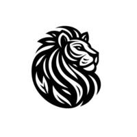 A Stylized, Black and White Lion Head Profile in a Circular Composition, Emphasizing Strength and Majesty. vector