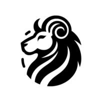 Stylized Black and White Ram , Side Profile with Striped Mane, Curved Horns, and Minimalist on White Background. vector