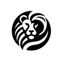 Bold Black and White Lion Head within a Circle, Abstract Representation of Strength, Majesty and Pride. vector