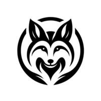 Bold Black and White Wolf Head Emblem, Smiling and Encircled, Ideal for Brand Identity and . vector