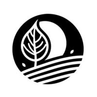 Minimalist Black and White Circle Featuring a Stylized Leaf and Landscape Elements Suggesting Nature and Growth. vector