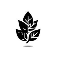 A stylized, minimalist black leaf composition against a pristine white background, featuring intricate veining and a subtle shadow. vector