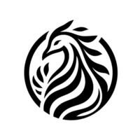 Elegant Black and White Circular Crest Birdlike Symbol of Growth, Nature, and Grace, Featuring a stylized, Feathered . vector