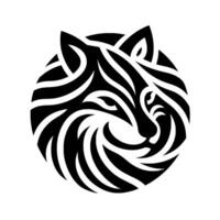 Intricate Black and White TribalStyle Tiger Head in a Circle, Emphasizing Patterns and Form. vector