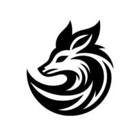 Sleek, minimalist black and white fox featuring a stylized profile with swirling, elegant lines and sharp angles against a clean, neutral background. vector