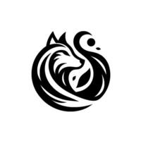 Monochrome Emblem A Stylized Wolf and Swan Embrace in a Circular, Minimalist Composition vector