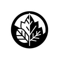 Black and White Stylized Botanical Emblem Featuring Overlapping Leaves and Stems Within a Circle vector