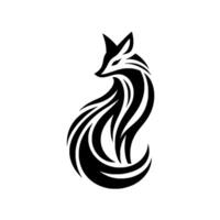 Black and White Sitting Fox with Flowing, Abstract Lines Against a Clean White Background. vector
