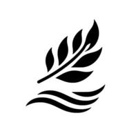 Minimalist Black and White Stylized Leafy Branch Above Flowing, Curved Lines Suggesting Nature and Movement on a Clean Background. vector
