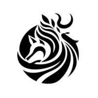 Minimalist Black and White Circular of a Zebra and a Lion Merged, Symbolic of Strength, Unity, and Harmony, Set on a White Background. vector