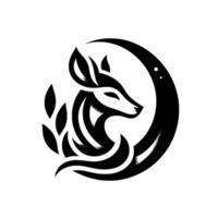 Abstract Minimalist Deer Head Silhouette Within Crescent Moon, Black White , Emblem for Nature vector