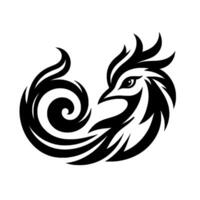 A stylized black and white crest of a bird, possibly a phoenix or rooster, with flowing featherlike elements, featuring a centered eye and a balanced, dynamic composition. vector