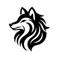 Monochromatic, stylized wolf head featuring smooth curves, sharp angles, a minimalist and clean for branding or emblems. vector