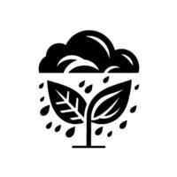 Black and White Stylized Illustration of a Plant Emerging From Rain, Representing Growth and Nurturing. vector