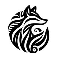 Stylized Monochrome Fox Tattoo Featuring Curved Lines, Swirls, and a Circle Composition on a White Background. vector