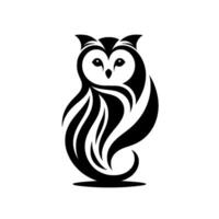 A minimalist, stylized black and white illustration of a wise owl, rendered with flowing lines and geometric shapes, set against a clean white background. vector