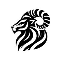A Stylized, Black and White Depicting a LionRam Hybrid, Featuring Intricate, Bold Lines and a Powerful, Emblematic on a Clean White Background. vector