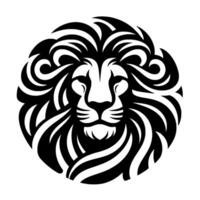Bold Monochrome Lion Head Illustration A Powerful Circular with Intricate Black and White Line Art, Emphasizing Strength and Majesty. vector