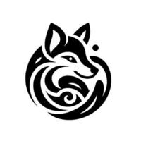 Minimalist Black and White Tribal Fox , Circular with Flowing Lines and Intricate Details, Modern Artistic Style vector