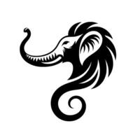 Intricate Black and White Tribal Elephant Head with Curled Trunk and Geometric Stylization, Isolated on White. vector