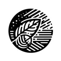 Abstract Black and White Circular Illustration Featuring a Leaf and Geometric Elements, Suggesting Organic Balance. vector