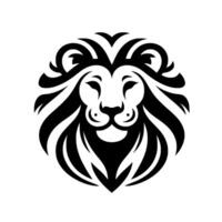 Stylized Black and White Lion Head Featuring Bold Lines, Geometric Shapes, and a Regal Aesthetic on a Plain White Background. vector