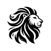 Majestic Black and White Lion Head with Flowing Mane, Profile View, Isolated on White, Modern and Bold . vector