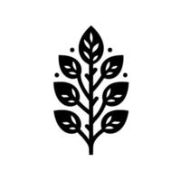 Elegant Black and White Minimalist Illustration of a Stylized Leafy Branch with Dot Accents, Symbolizing Growth and Simplicity. vector