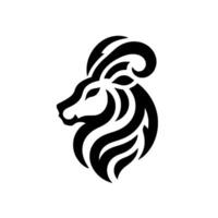 Abstract Black and White Silhouette of a Rams Head a Stylized, Symbolic with Curving Horns and Detailed Mane on a Minimalist Background. vector