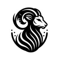Stylized Black and White Ram Head Featuring Intricate Horns, Fluffy Mane, and a Minimalist on White Background vector
