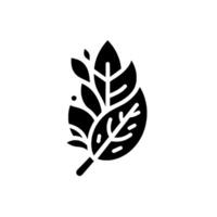 A stylized, minimalist botanical illustration featuring a cluster of dark, textured leaves and smaller leaflets against a pristine white background, showcasing a clean, modern aesthetic. vector
