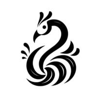 Elegant Black and White Stylized Swan , Featuring a Curved Neck and Tail, Set Against a Clean White Background. vector