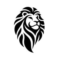 A minimalist and stylized black and white lion head silhouette, showcasing intricate details and a powerful, regal presence. vector