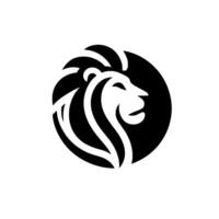A stylized, black and white lion head profile enclosed within a circle, conveying strength and authority through bold lines and negative space, ideal for a . vector